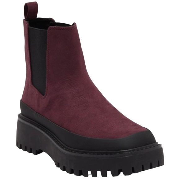 Nordstrom Rack NWOB Faux Suede Bellamy Chelsea Pull On Lug Boots Burgundy Size 9 - Picture 1 of 12